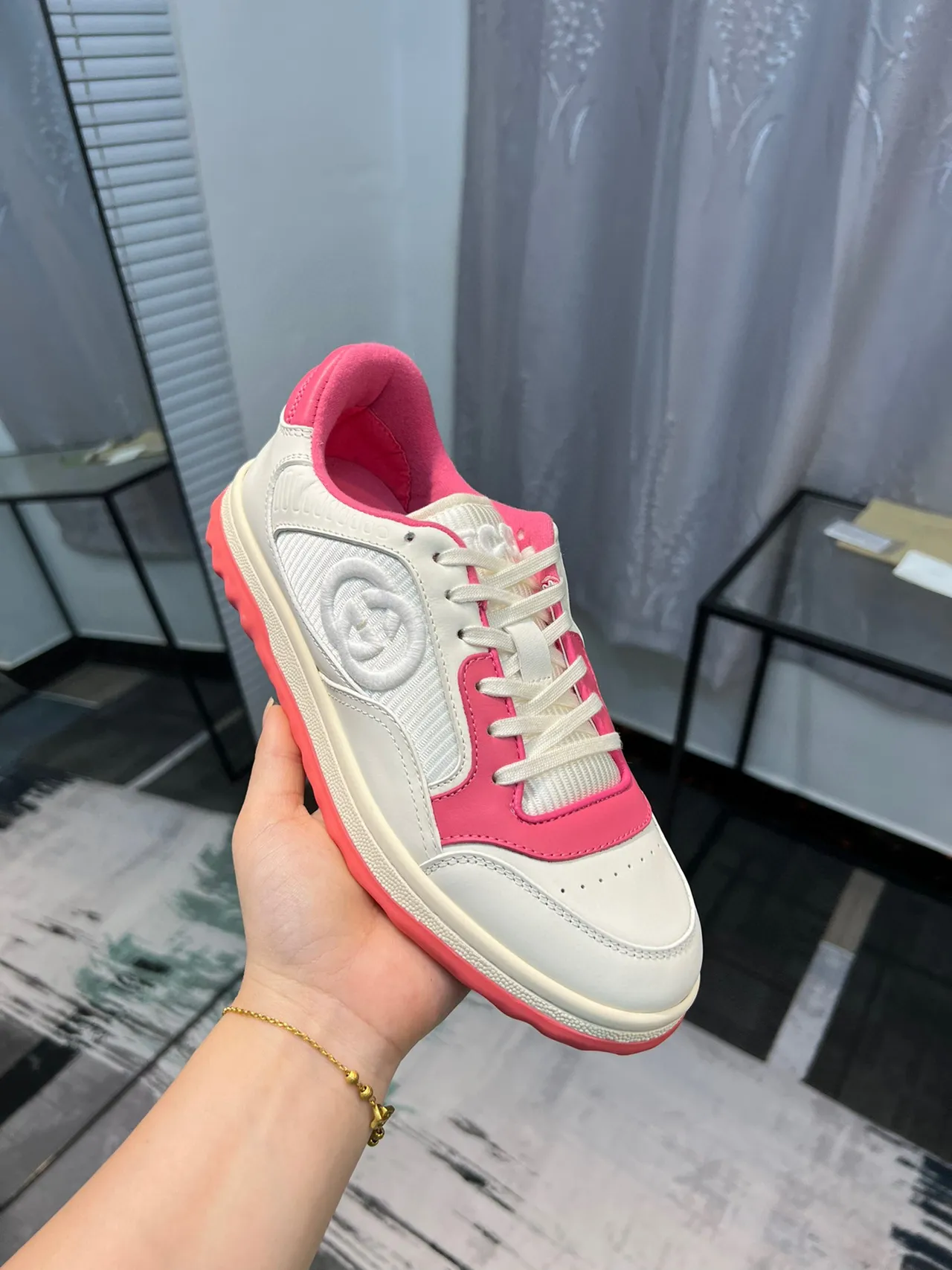 Gucci Tennis 1977 White and Pink Lifestyle Sneakers 6