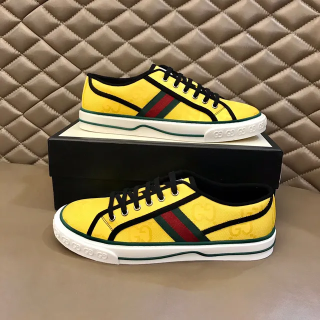 Gucci Tennis 1977 Yellow Monogram Web Stripe Lifestyle Sneakers 7