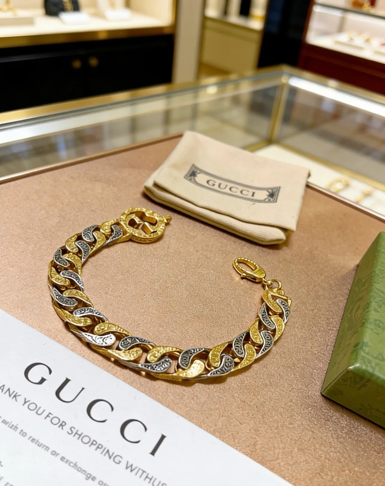 Gucci Two-Tone Gold and Silver Curb-Link Bracelet 8