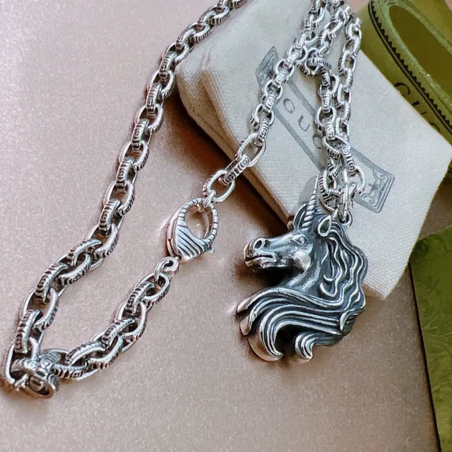 Gucci Unicorn Head Pendant Silver Chain Necklace 3