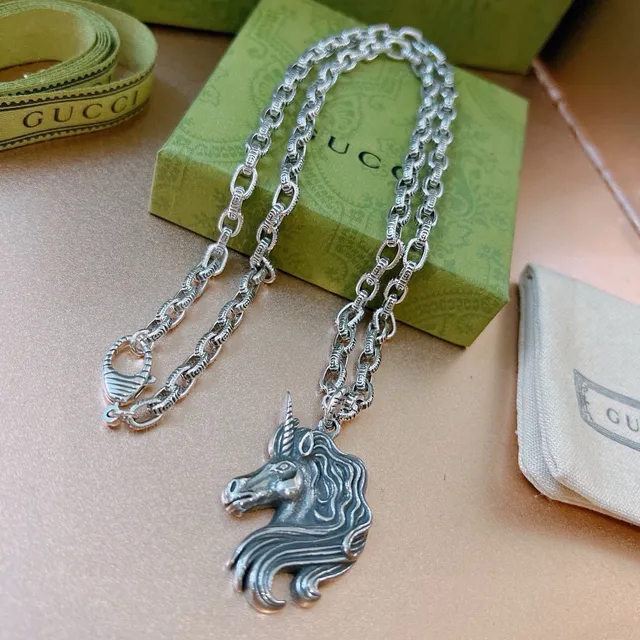 Gucci Unicorn Head Pendant Silver Chain Necklace 6