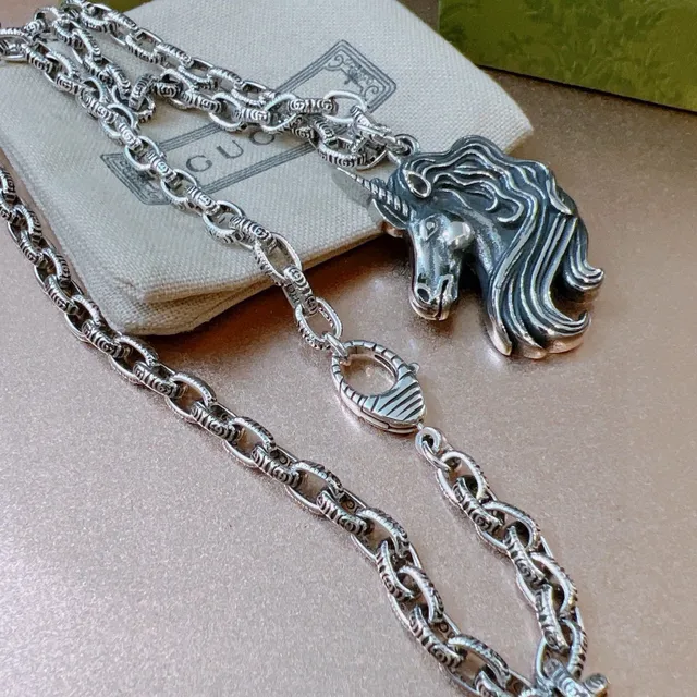Gucci Unicorn Head Pendant Silver Chain Necklace 7