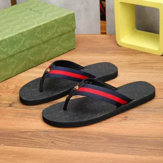 Gucci Web Stripe Flip-Flops काले नेवी लाल चप्पल