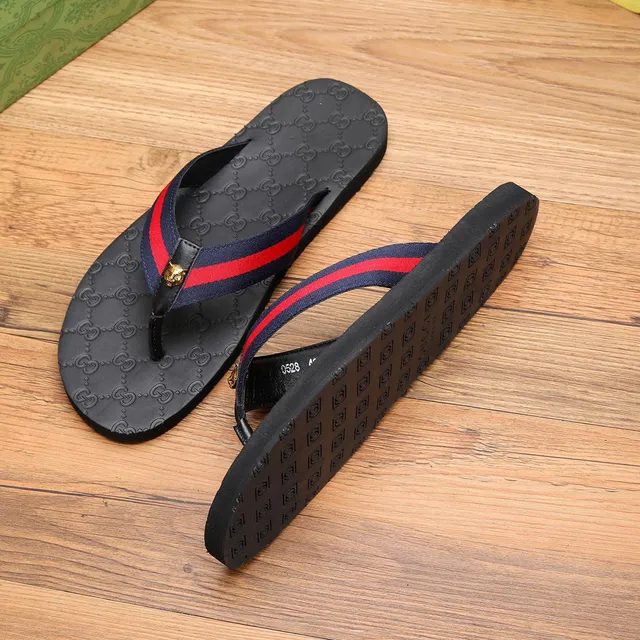 Gucci Web Stripe Flip-Flops Black Navy Red Slippers 9