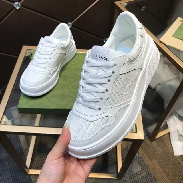 Gucci White Perforated Leather Embossed Interlocking G Lifestyle Sneakers 2
