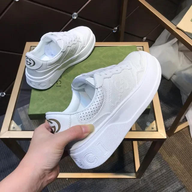 Gucci White Perforated Leather Embossed Interlocking G Lifestyle Sneakers 4