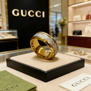 Gucci Wide Band Dual-Tone Textured Ring