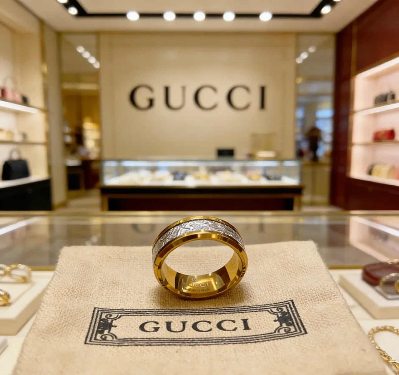 Gucci Wide Band Dual-Tone Textured Ring 4