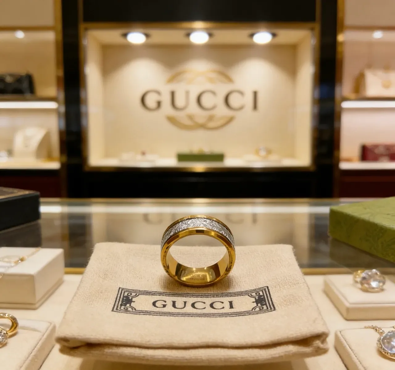 Gucci Wide Band Dual-Tone Textured Ring 9