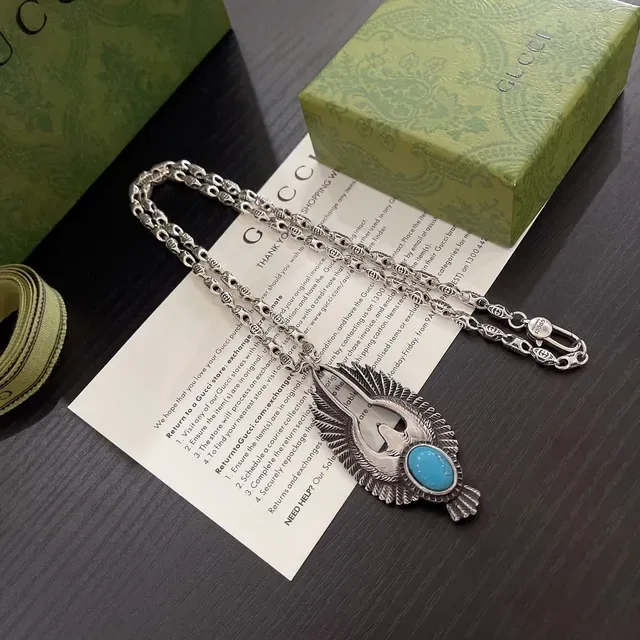 Gucci Winged Bird Turquoise Pendant Necklace 3