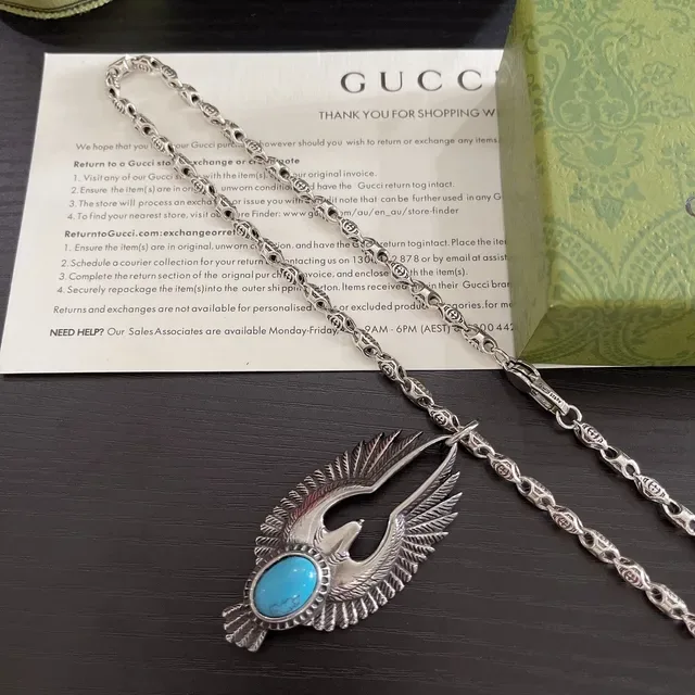 Gucci Winged Bird Turquoise Pendant Necklace 4