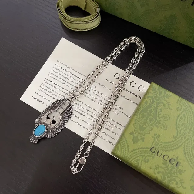 Gucci Winged Bird Turquoise Pendant Necklace 5