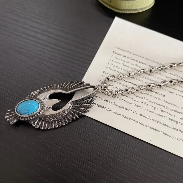 Gucci Winged Bird Turquoise Pendant Necklace 6