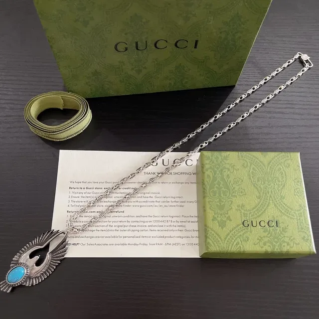 Gucci Winged Bird Turquoise Pendant Necklace 9