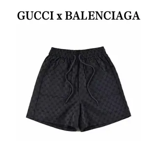 Gucci x Balenciaga Black Gray Monogram Jacquard Elastic Waist Shorts