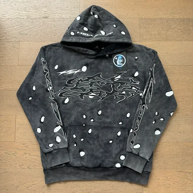 Hellstar Distressed رمادي وأبيض طباعة الرذاذ بدلة رياضية 9