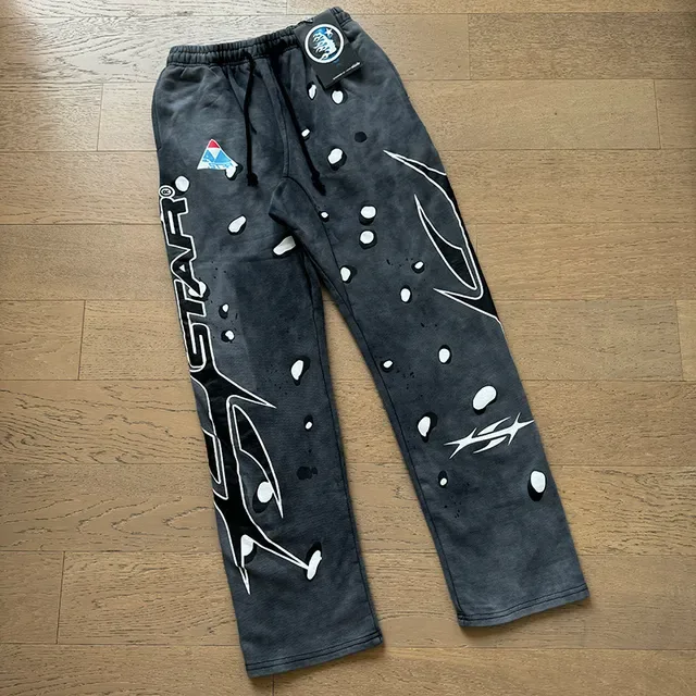 Hellstar Distressed رمادي وأبيض طباعة الرذاذ بدلة رياضية 12