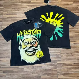 Hellstar ওভারসাইজড অ্যাসিড-ওয়াশ কালো গ্রাফিক টি-শার্ট