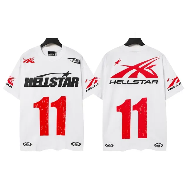 Hellstar सफेद लाल ग्राफिक प्रिंट क्रू नेक टी-शर्ट 6