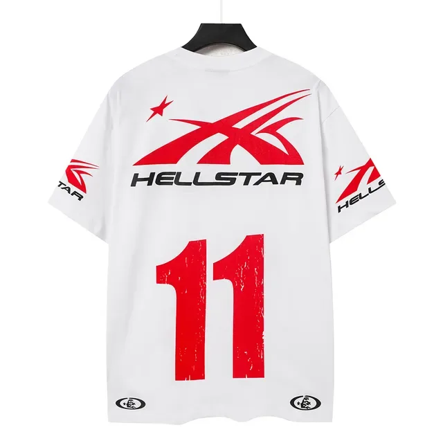 Hellstar सफेद लाल ग्राफिक प्रिंट क्रू नेक टी-शर्ट 8