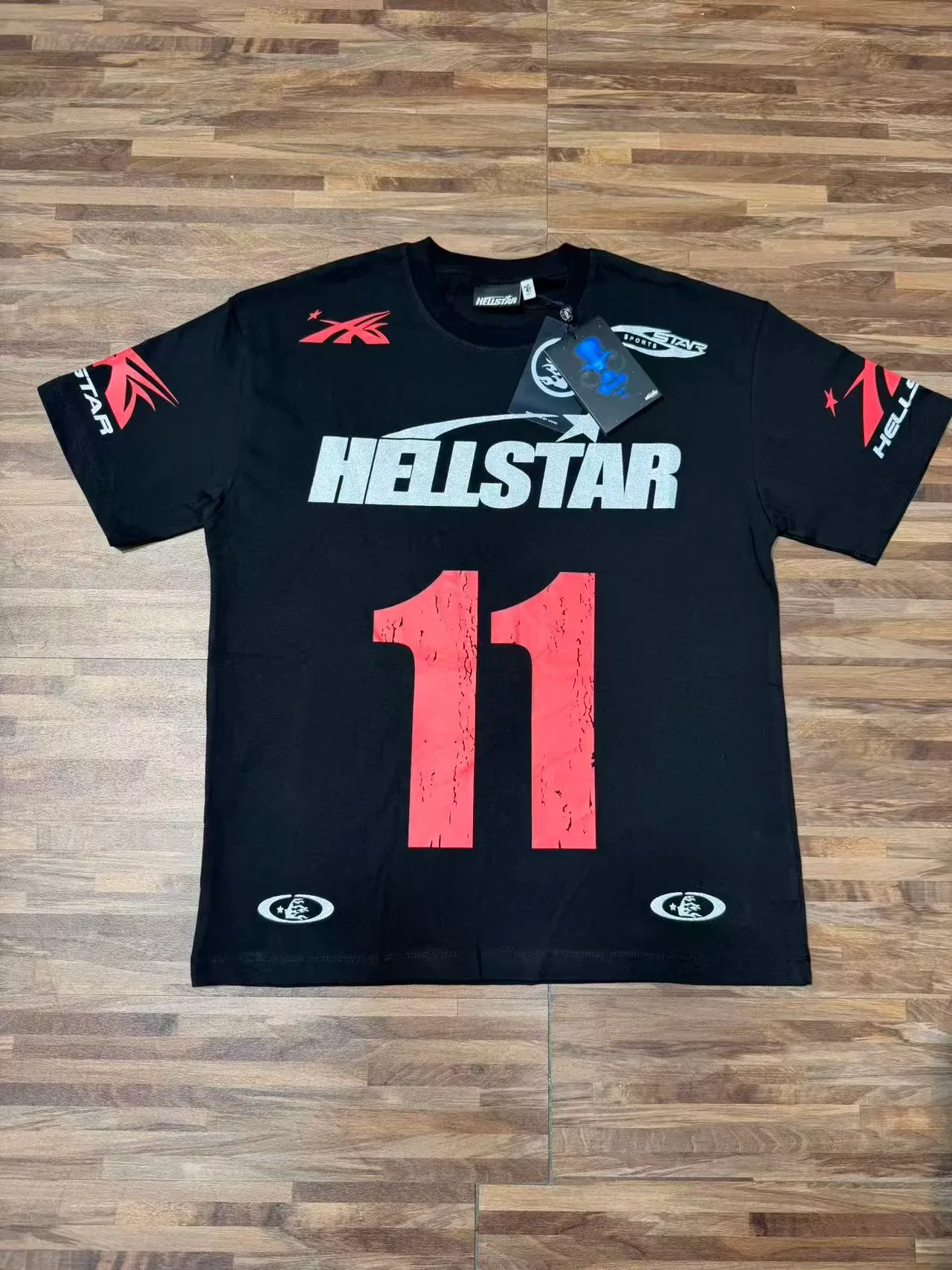 Hellstar सफेद लाल ग्राफिक प्रिंट क्रू नेक टी-शर्ट 11