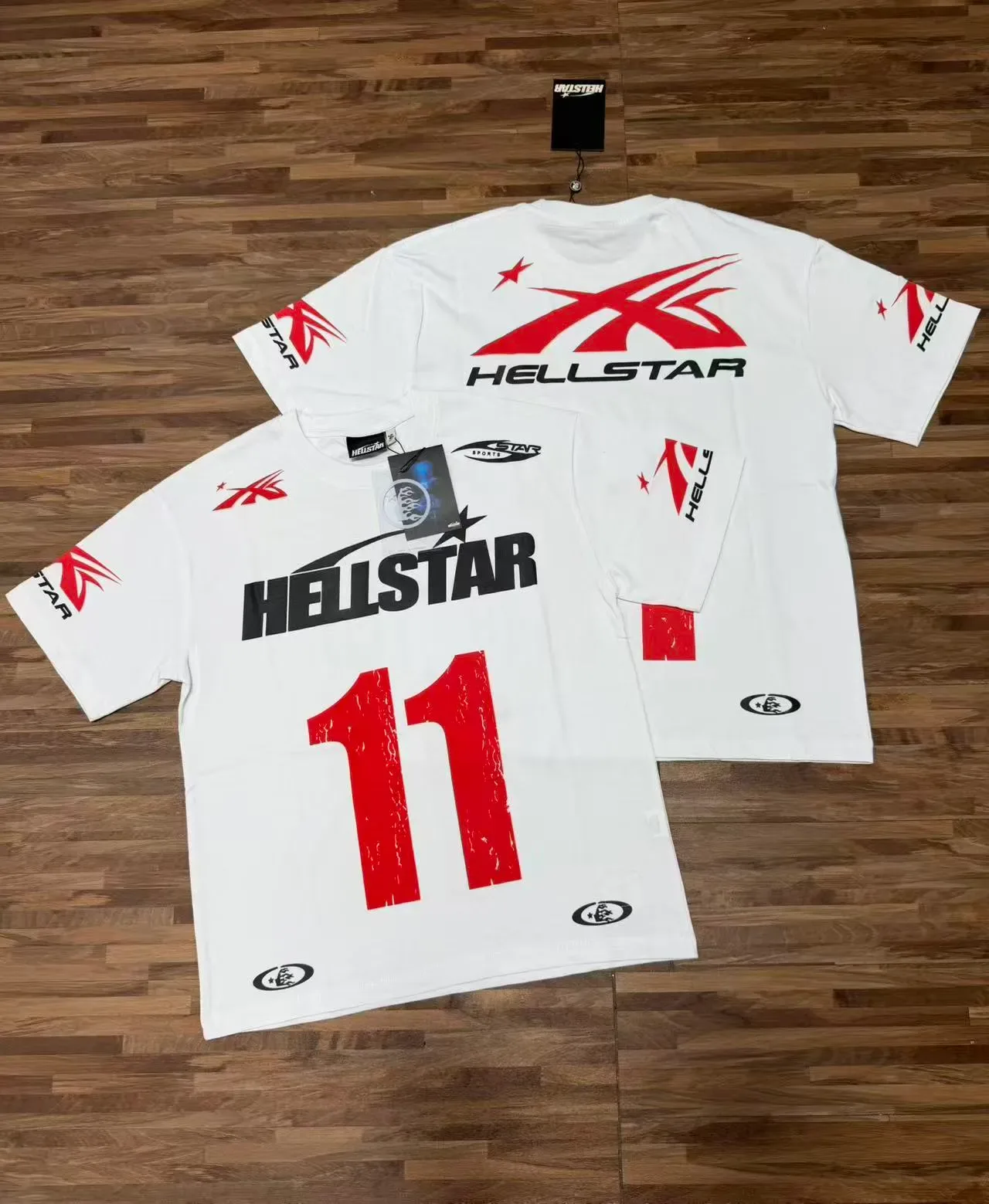 Hellstar सफेद लाल ग्राफिक प्रिंट क्रू नेक टी-शर्ट 13