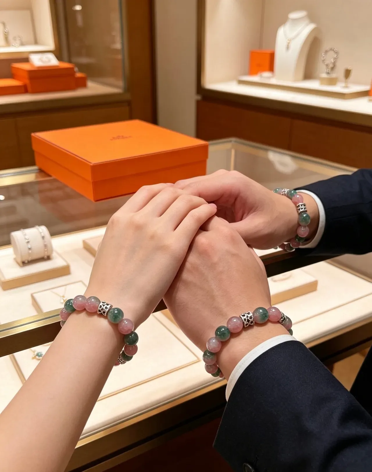Hermès Beaded Multistone Pink and Green Bracelet 2