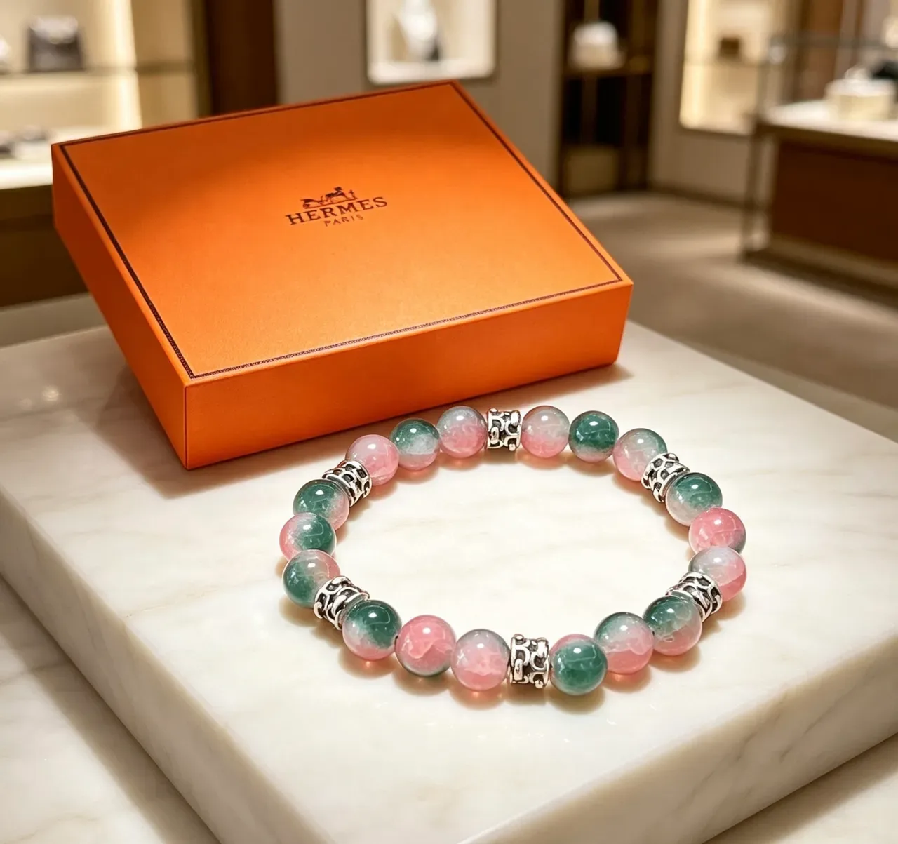 Hermès Beaded Multistone Pink and Green Bracelet 3
