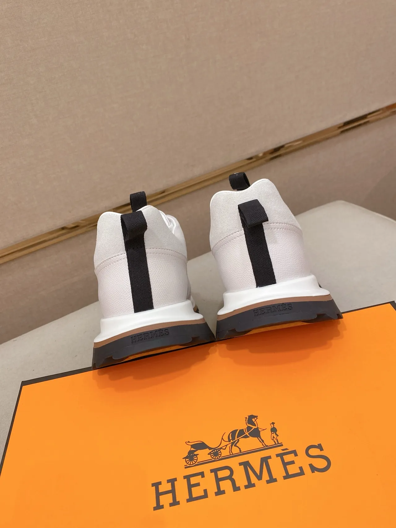 Hermès Beige Black Mixed-Material Upper Layered Midsole Sneakers 2