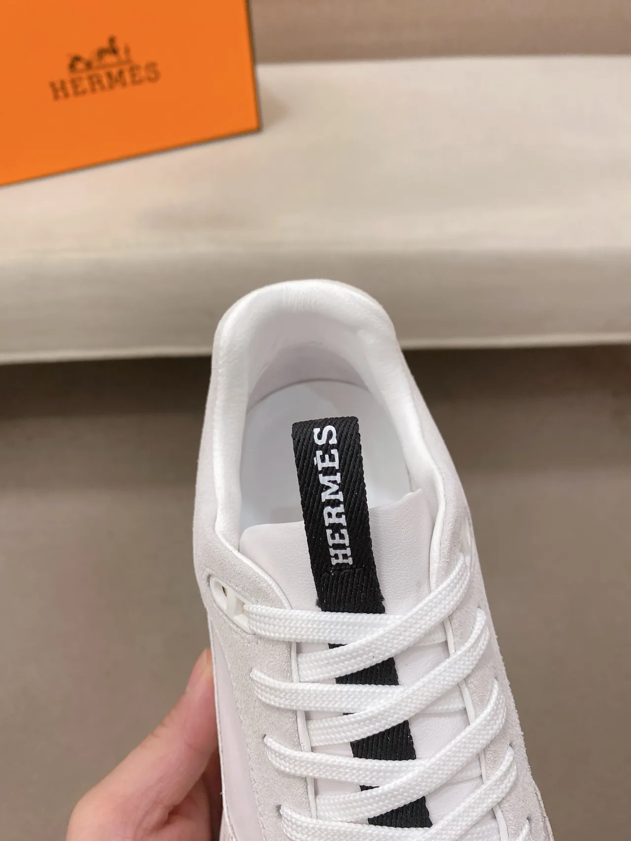 Hermès Beige Black Mixed-Material Upper Layered Midsole Sneakers 3