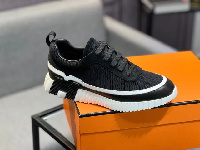Hermès Black and White Mesh Suede Sneakers 2