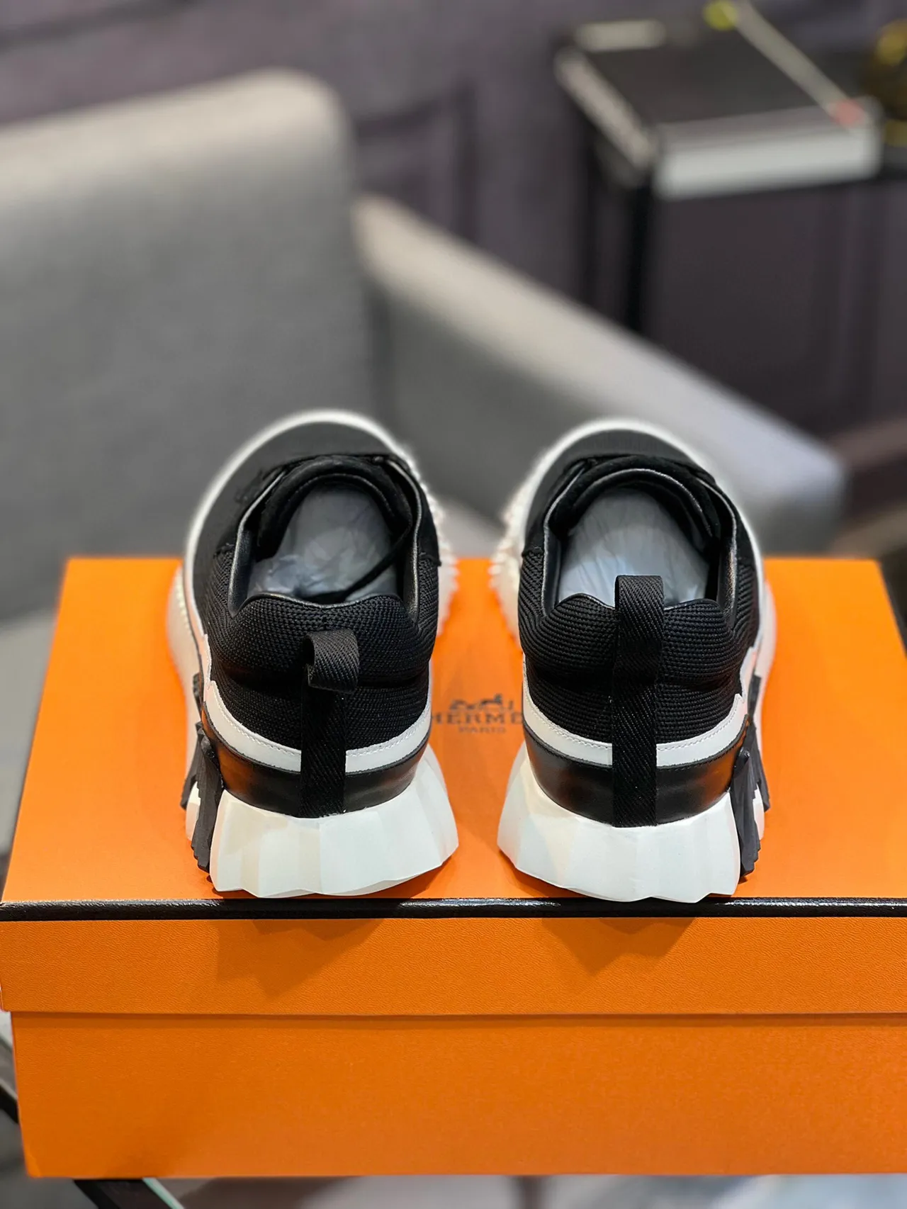 Hermès Black and White Mesh Suede Sneakers 8