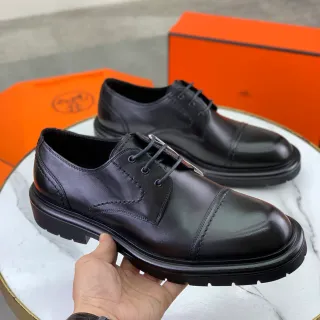 Hermès Black Cap-Toe Lace-Up Oxford Shoes