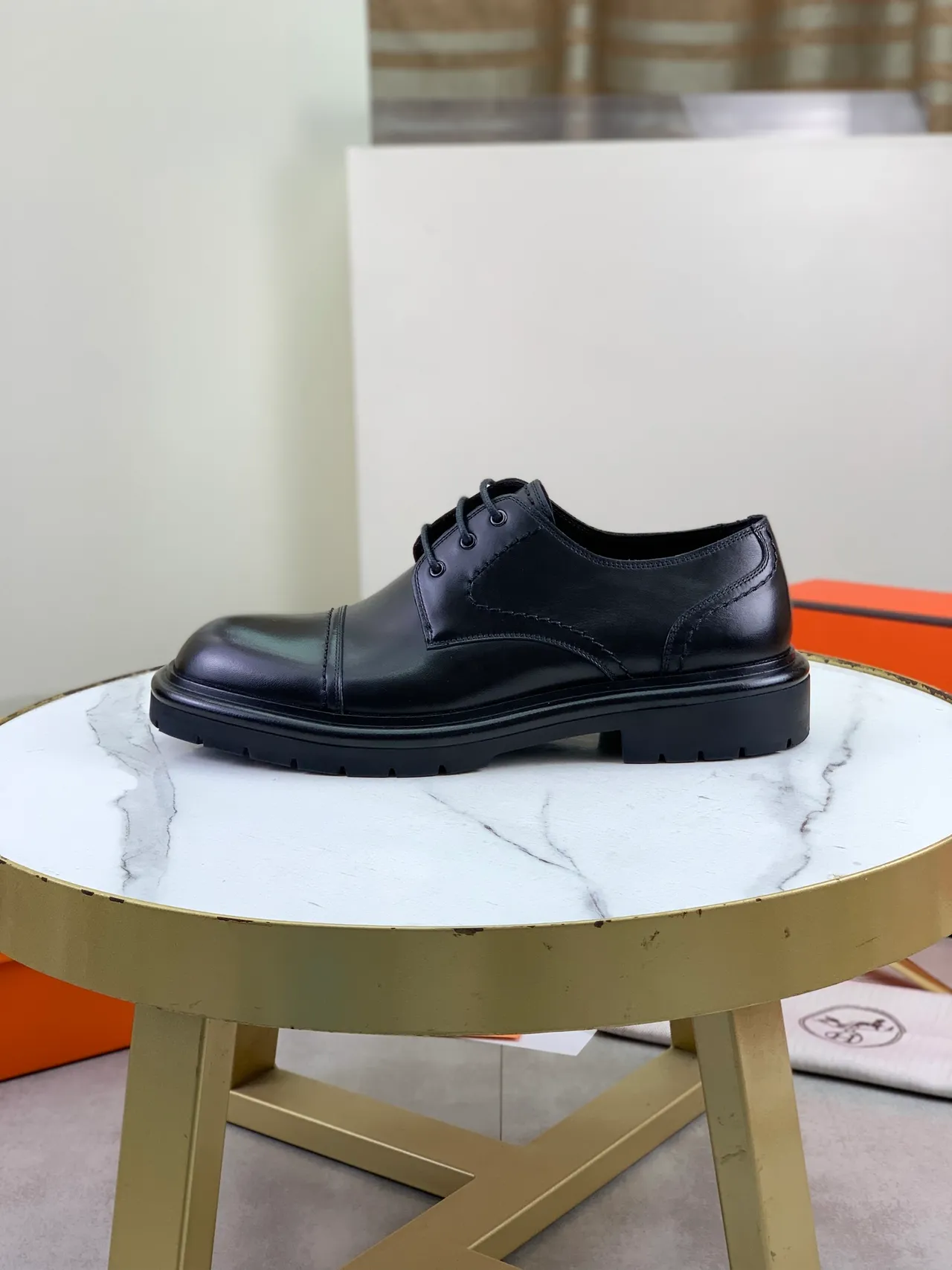 Hermès أحذية أكسفورد سوداء برأس كاب مربوطة بالأربطة 6