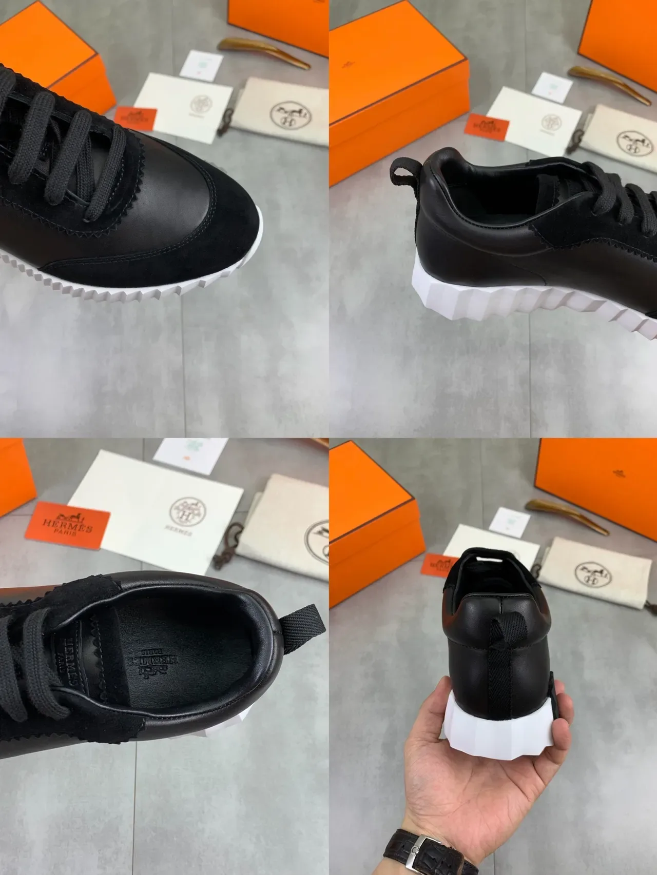 Hermès Black Leather and Suede Lifestyle Sneaker 2