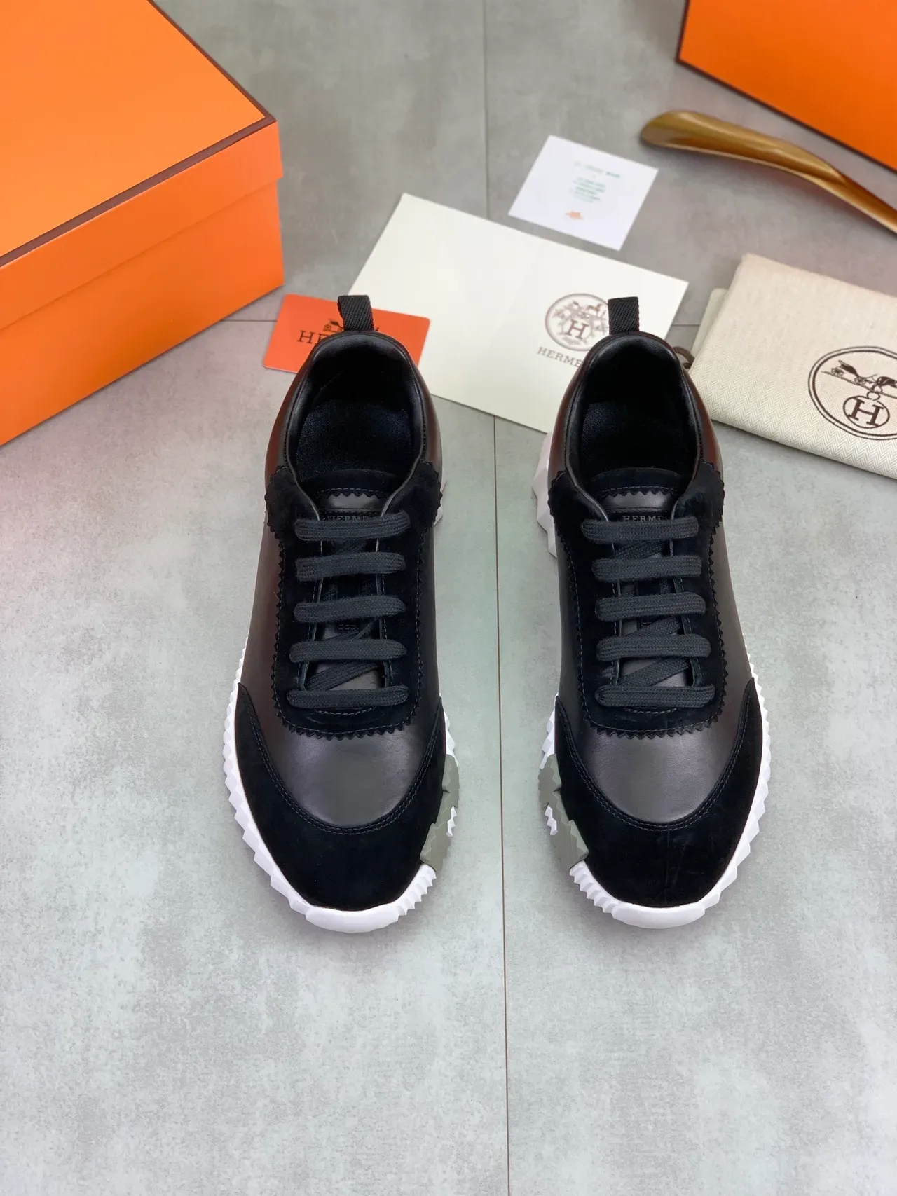 Hermès Black Leather and Suede Lifestyle Sneaker 4