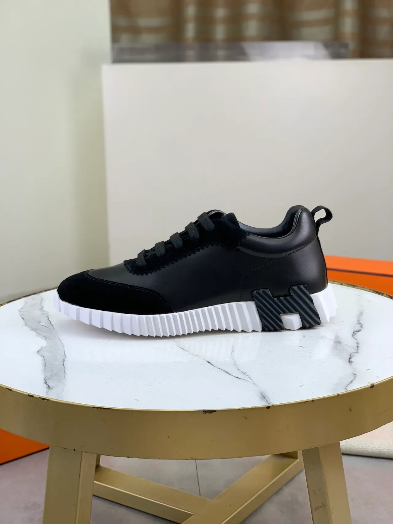 Hermès Black Leather and Suede Lifestyle Sneaker 5