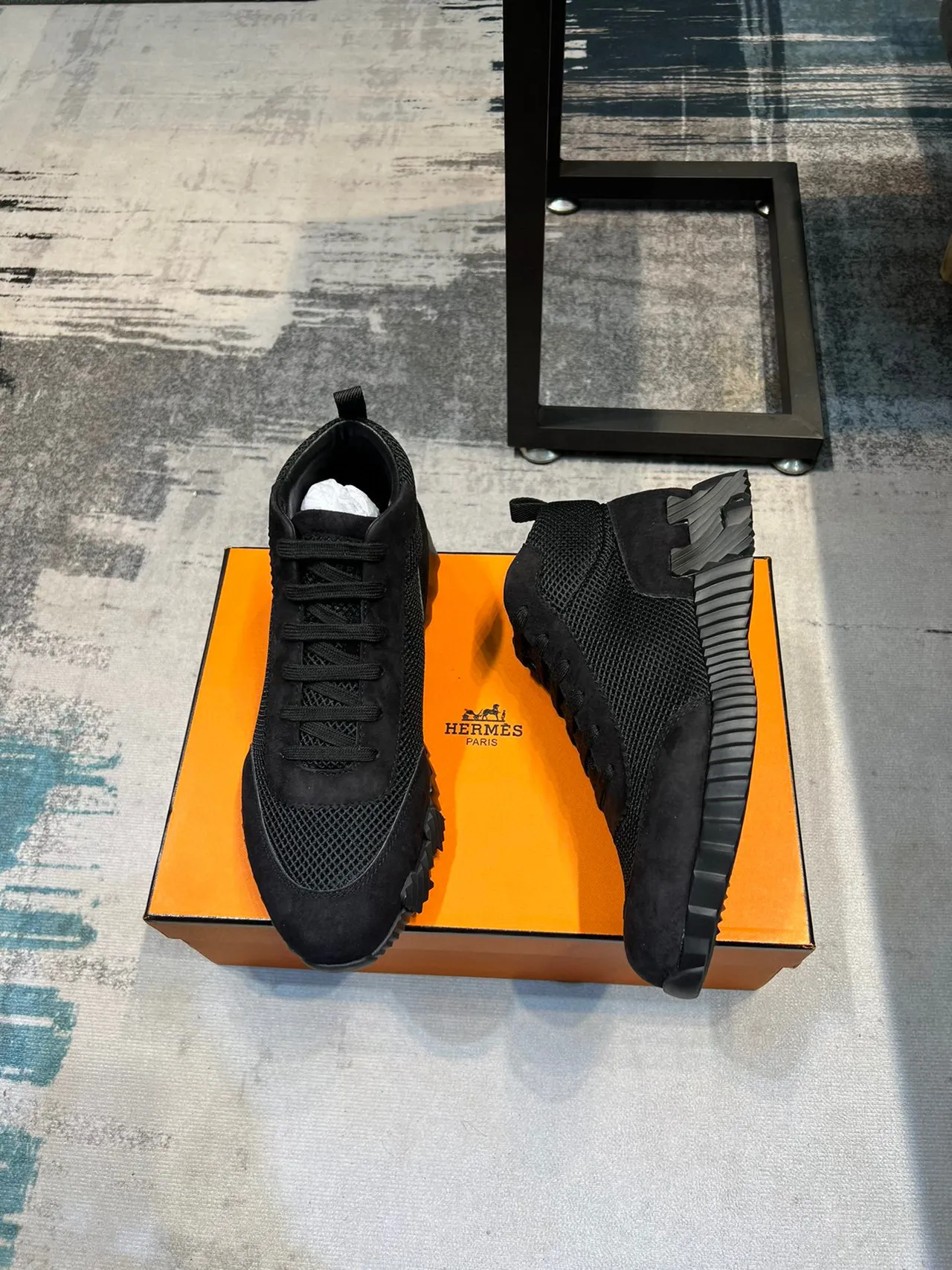Hermès Black Mesh-Suede High-Top Lifestyle Sneaker 4
