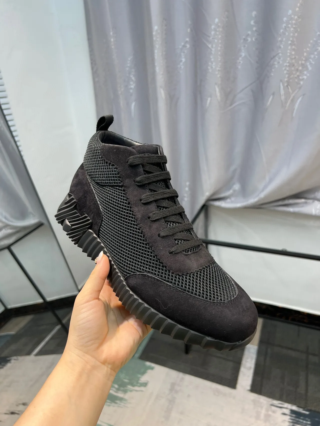 Hermès Black Mesh-Suede High-Top Lifestyle Sneaker 5