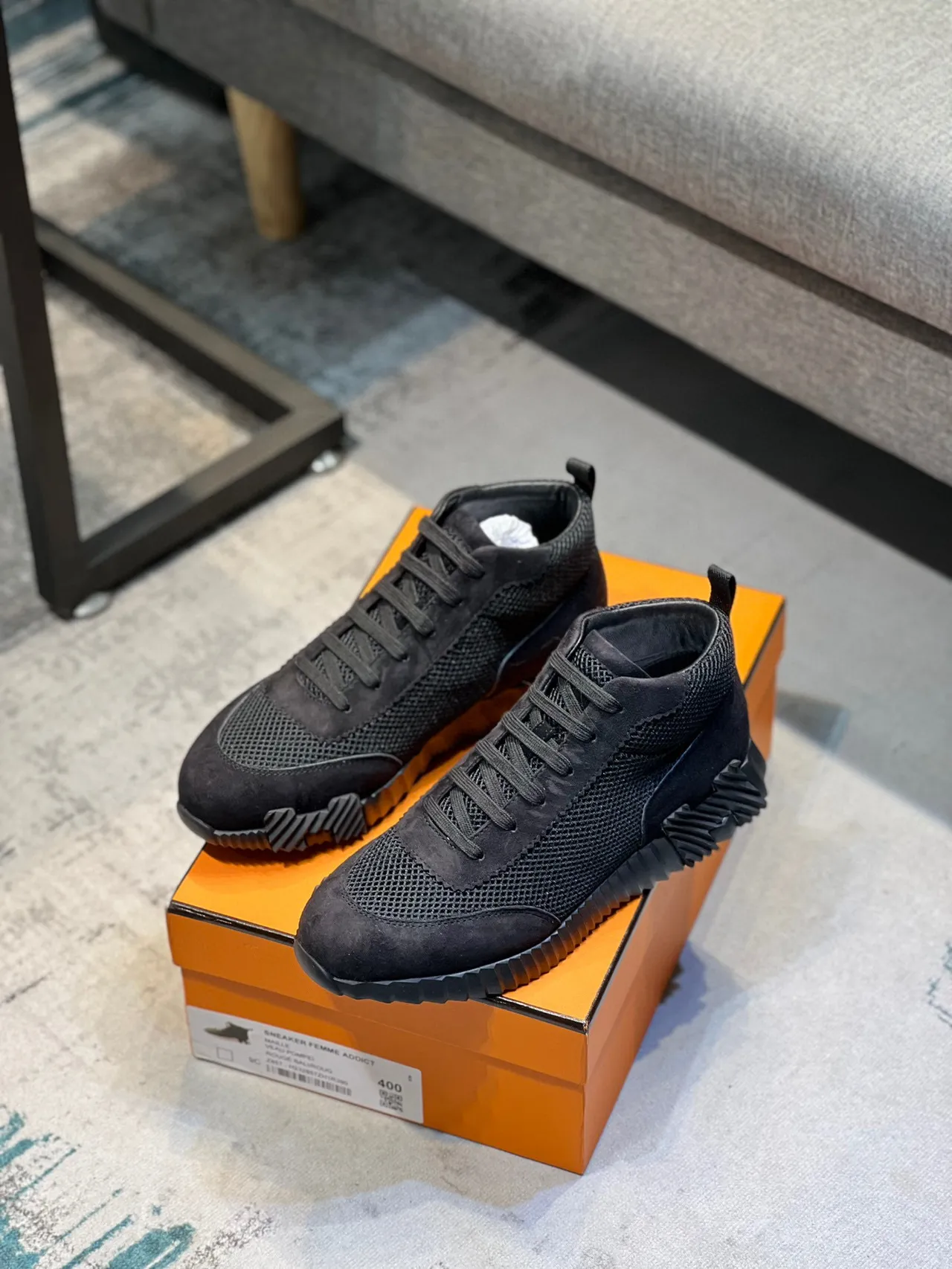 Hermès Black Mesh-Suede High-Top Lifestyle Sneaker 7