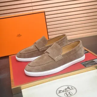 Hermès Marrom Branco Camurça Sangle H Loafer