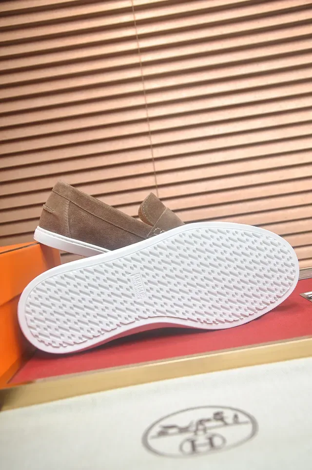Hermès Brown White Suede Upper H-Shaped Strap Loafer 3