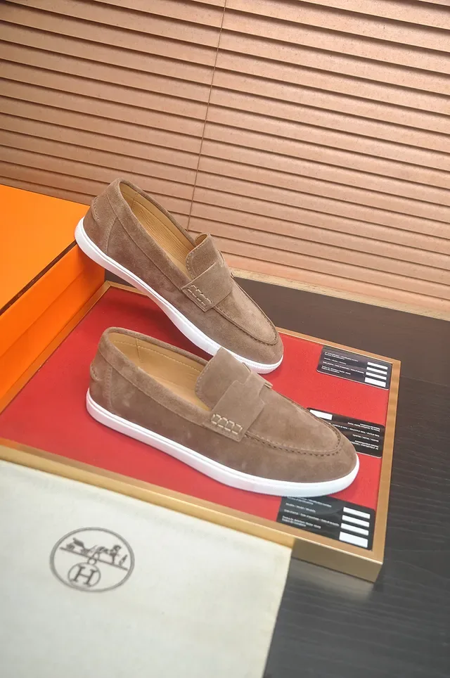 Hermès Brown White Suede Upper H-Shaped Strap Loafer 4