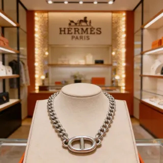 Hermès Chaine d'Ancre Silver Chunky Curb-Link Chain Double-H Oval Toggle Clasp Necklace