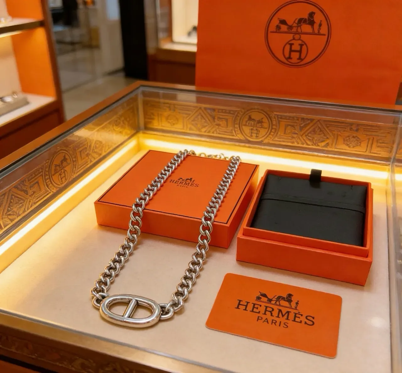 Hermès Chaine d'Ancre Silver Chunky Curb-Link Chain Double-H Oval Toggle Clasp Necklace 6