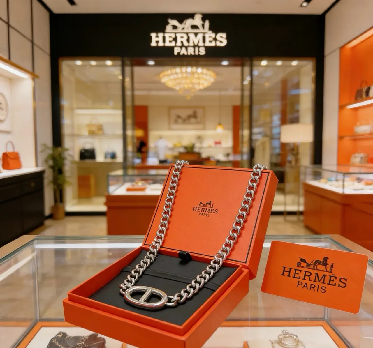 Hermès Chaine d'Ancre Silver Chunky Curb-Link Chain Double-H Oval Toggle Clasp Necklace 7