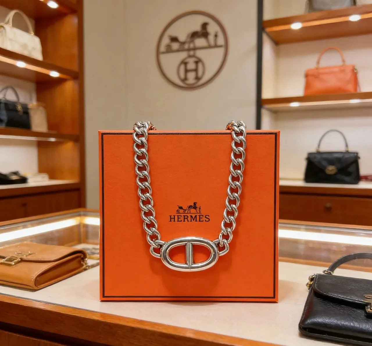 Hermès Chaine d'Ancre Silver Chunky Curb-Link Chain Double-H Oval Toggle Clasp Necklace 9