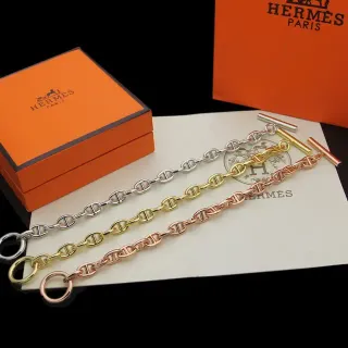 Hermès Chaine d'Ancre Silver Gold Oval-Link Chain Toggle Clasp Bracelet