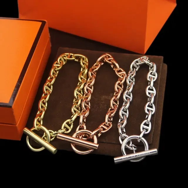 Hermès Chaine d'Ancre Silver Gold Oval-Link Chain Toggle Clasp Bracelet 5