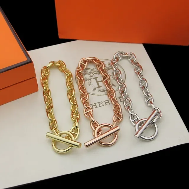Hermès Chaine d'Ancre Silver Gold Oval-Link Chain Toggle Clasp Bracelet 6
